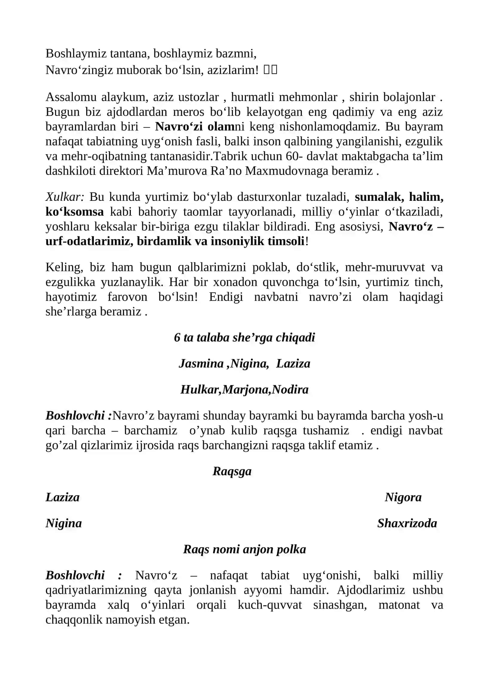 Bolalar uchun 21-mart Navro‘z bayrami tadbir senariysi 4