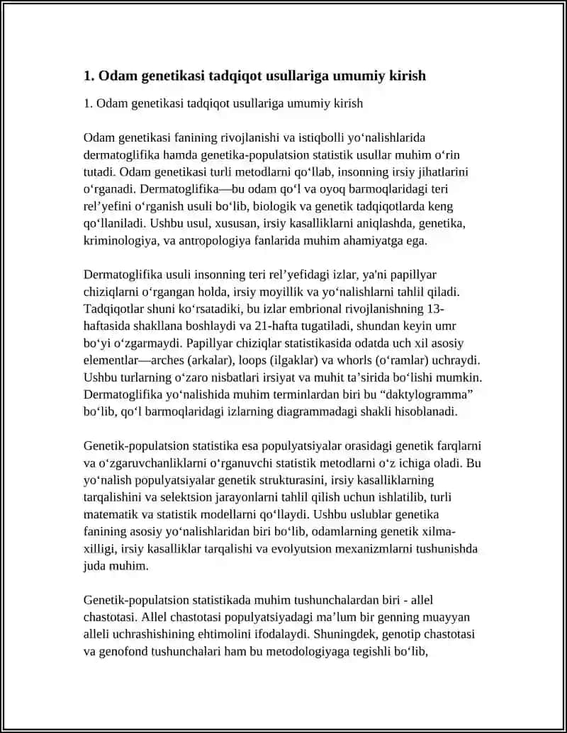 Odam Genetikasining Organish Usullari Dermatoglifika, Genetik Populyatsion Statistik 4