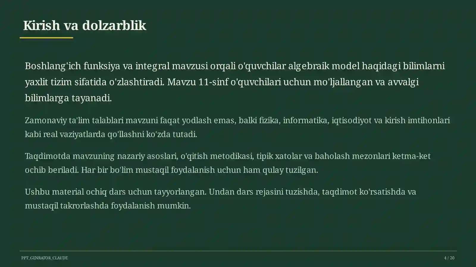 Boshlang'ich funksiya va integral (11-sinf) 4