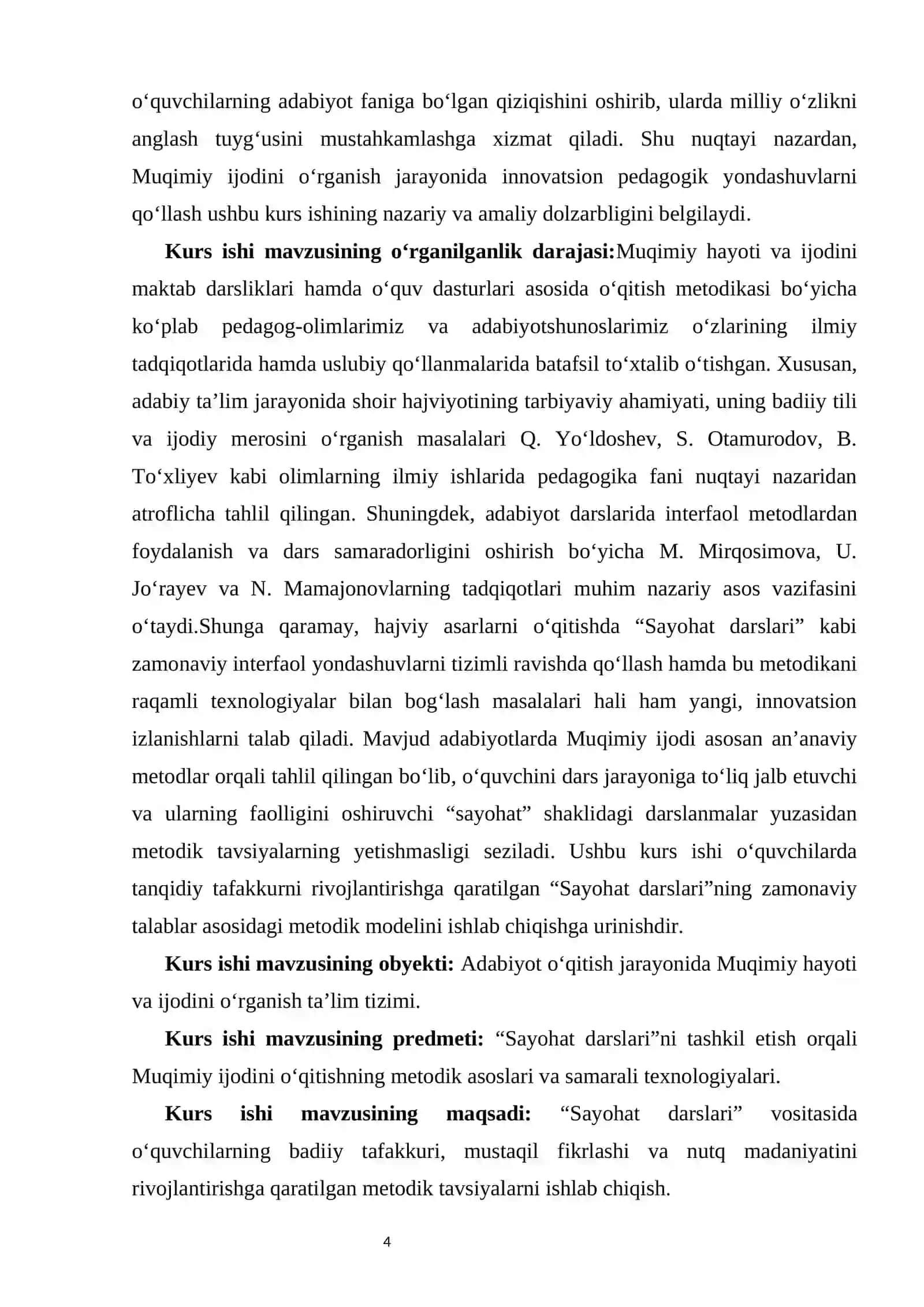 Muqimiy hayoti va ijodini o‘rganishda “Sayohat darslari”ni tashkil etish    kurs ishi 4