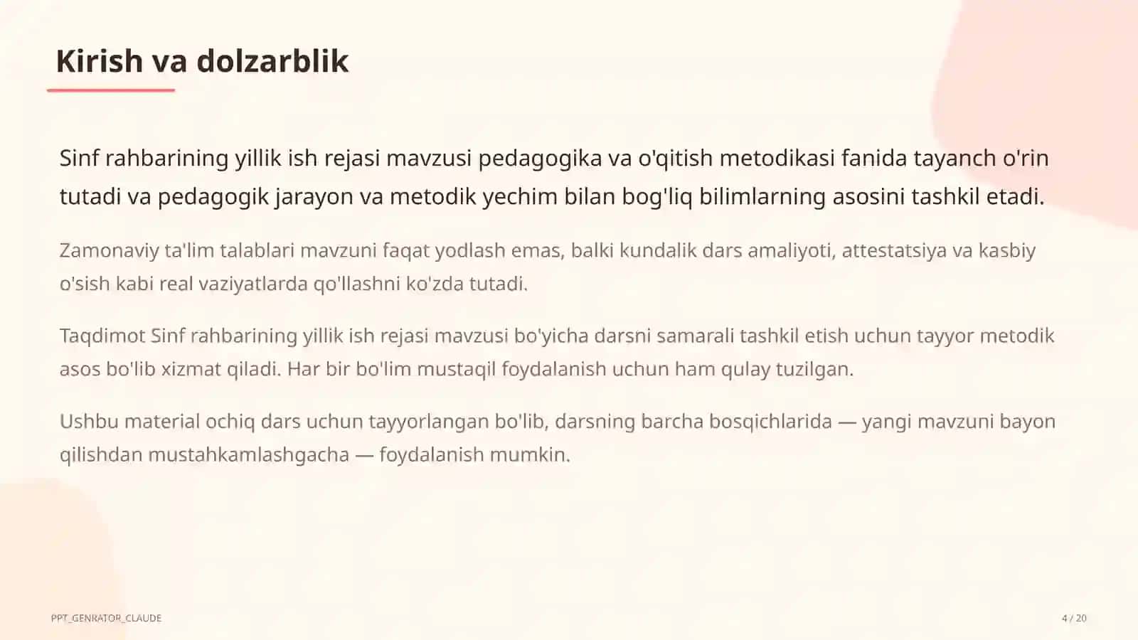 Sinf rahbarining yillik ish rejasi 4