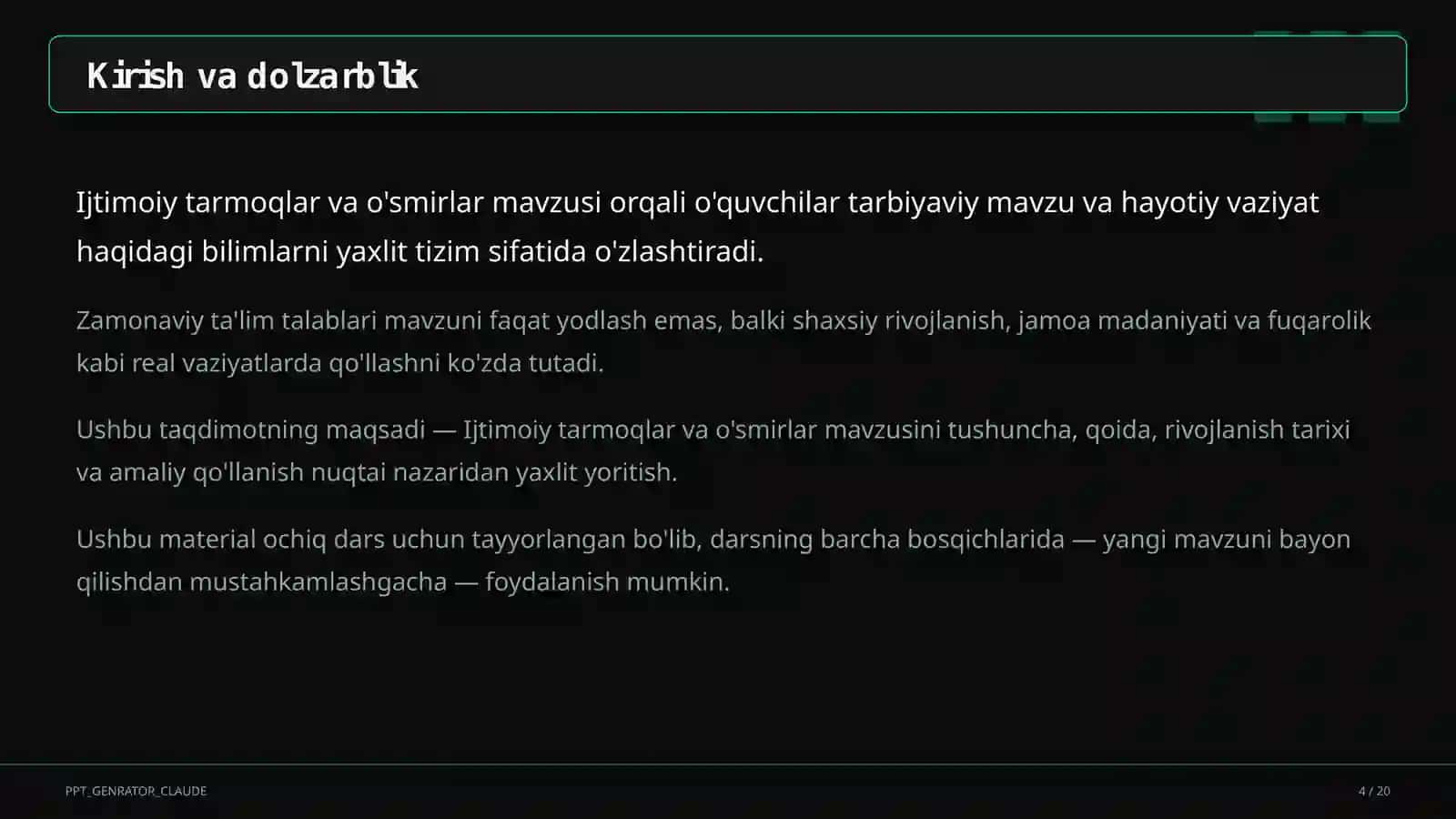 Ijtimoiy tarmoqlar va o'smirlar Sinf soati va tarbiyaviy tadbirlar 4