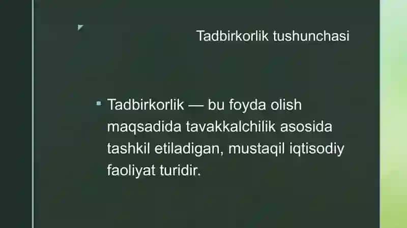 Kichik biznes va tadbirkorlik faoliyatini tashkil etish va boshqarish 4