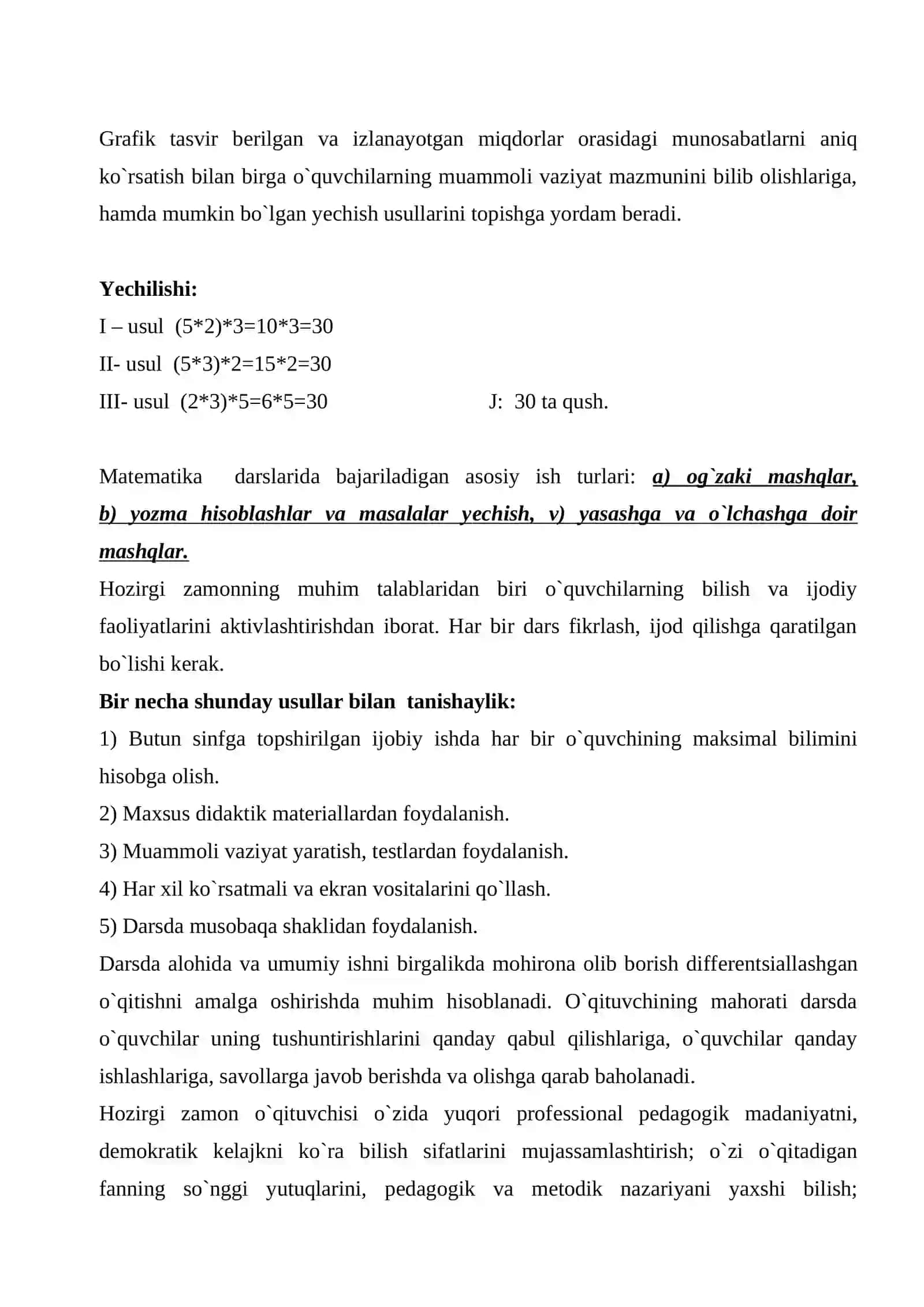 Boshlang`ich sinflarda matematika o`qitishni tashkil qilish 4