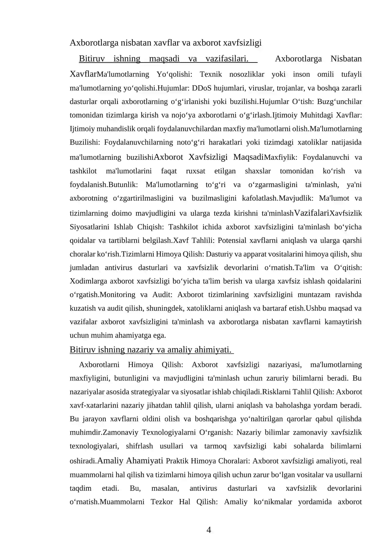 Axborotlarga nisbatan xavflar va axborot xavfsizligi yo’nalishi istiqbollari 4