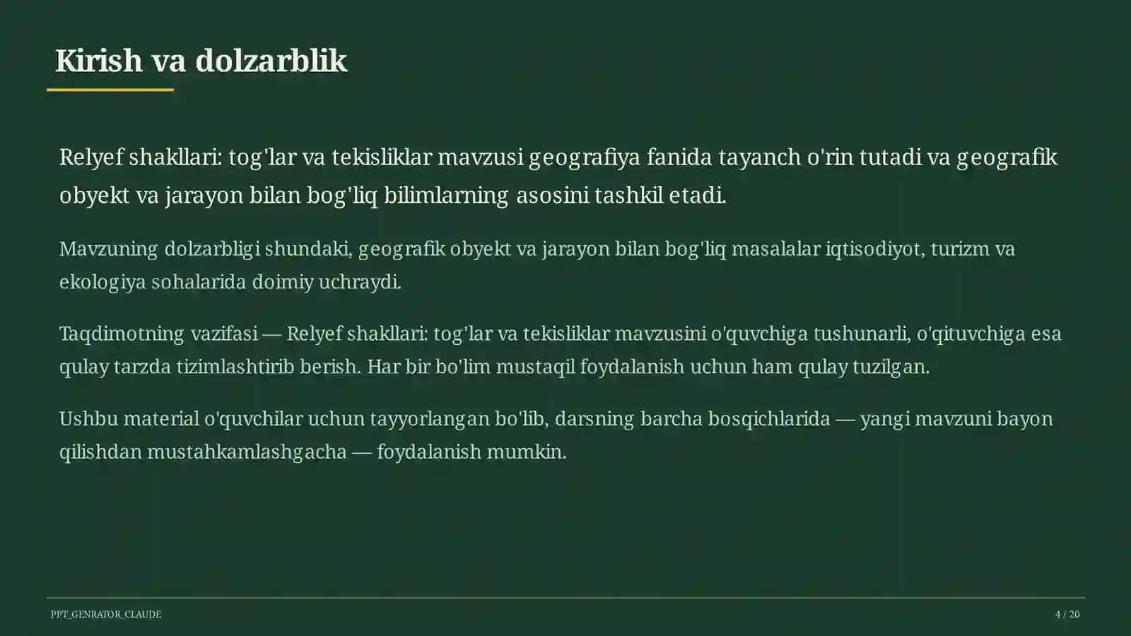 Relyef shakllari: tog'lar va tekisliklar (5-sinf) 4