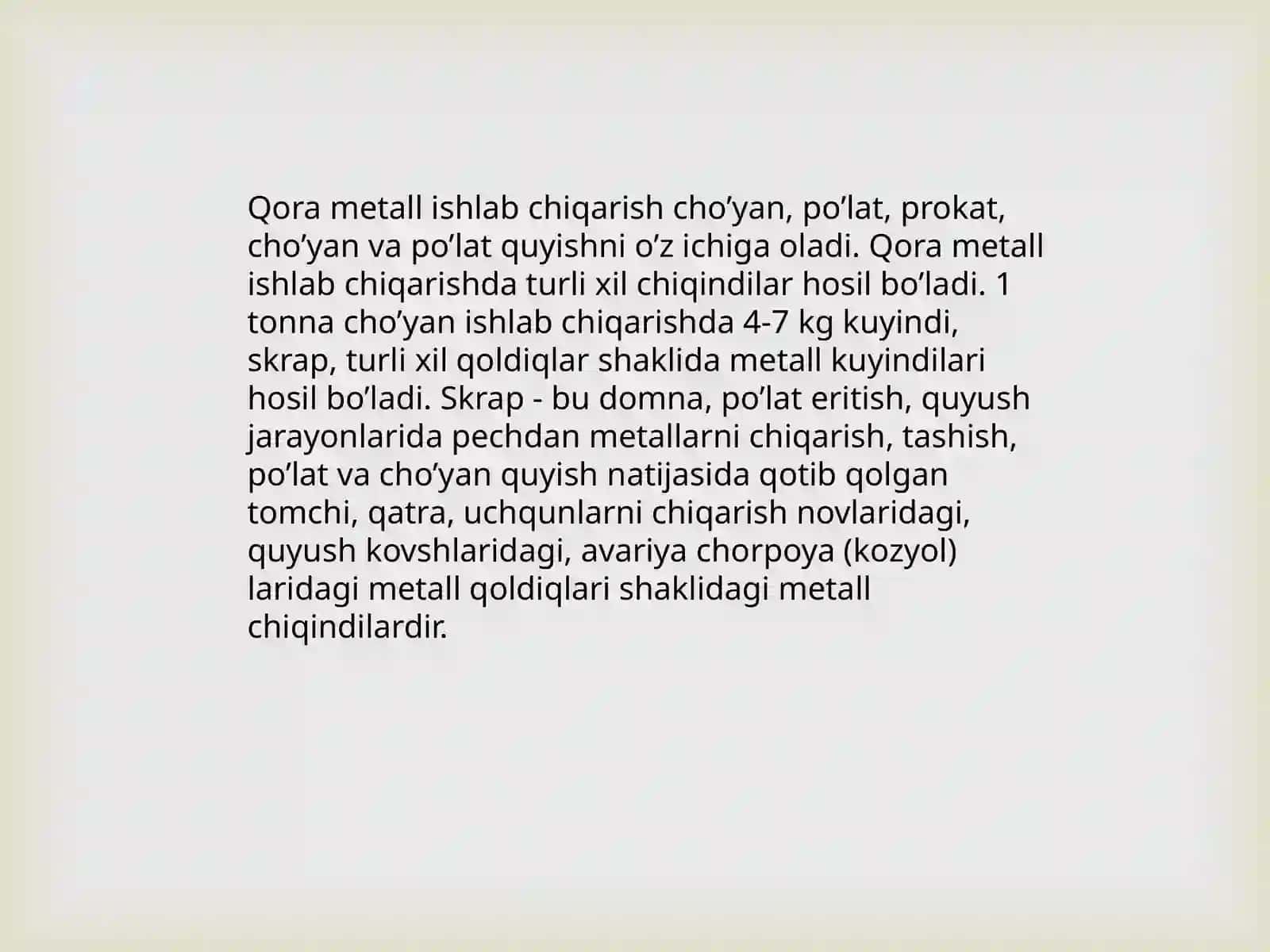 Metall temir-tersaklarini hosil bo'lish manbalari va metall chiqindilarini ishlatish 4