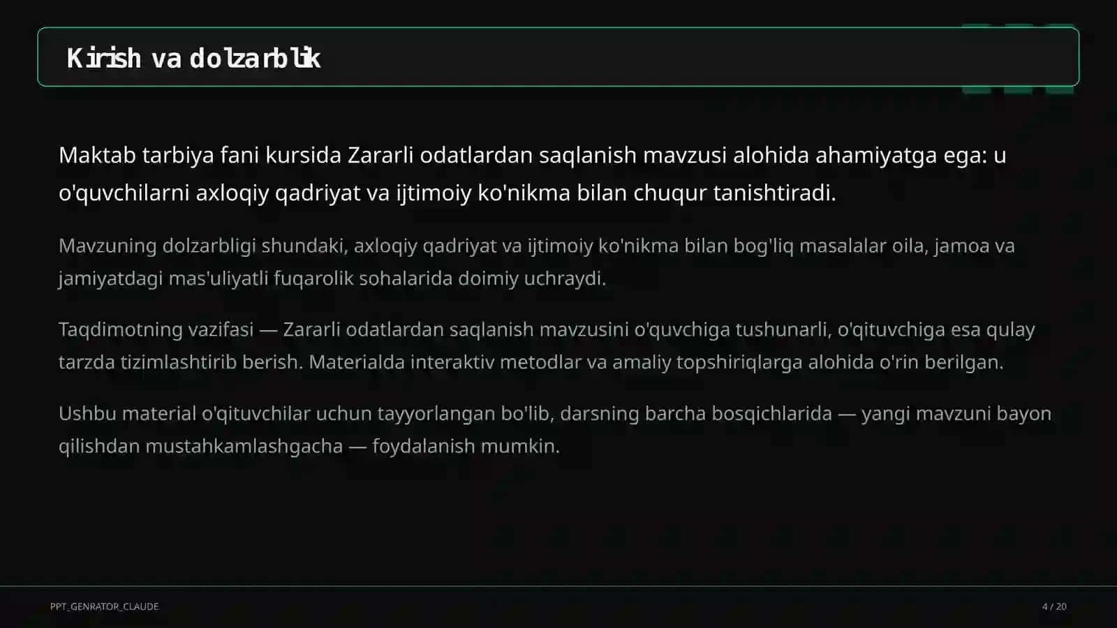 Zararli odatlardan saqlanish (7-sinf) 4