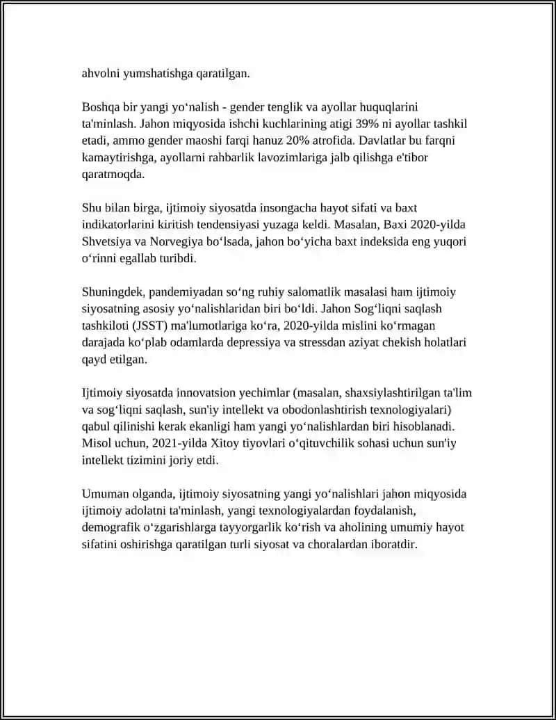 O‘ZBEKISTONDA IJTIMOIY SOHADA AMALGA OSHIRILAYOTGAN OʻZGARISHLAR MAZMUN VA MOHIYATI 4
