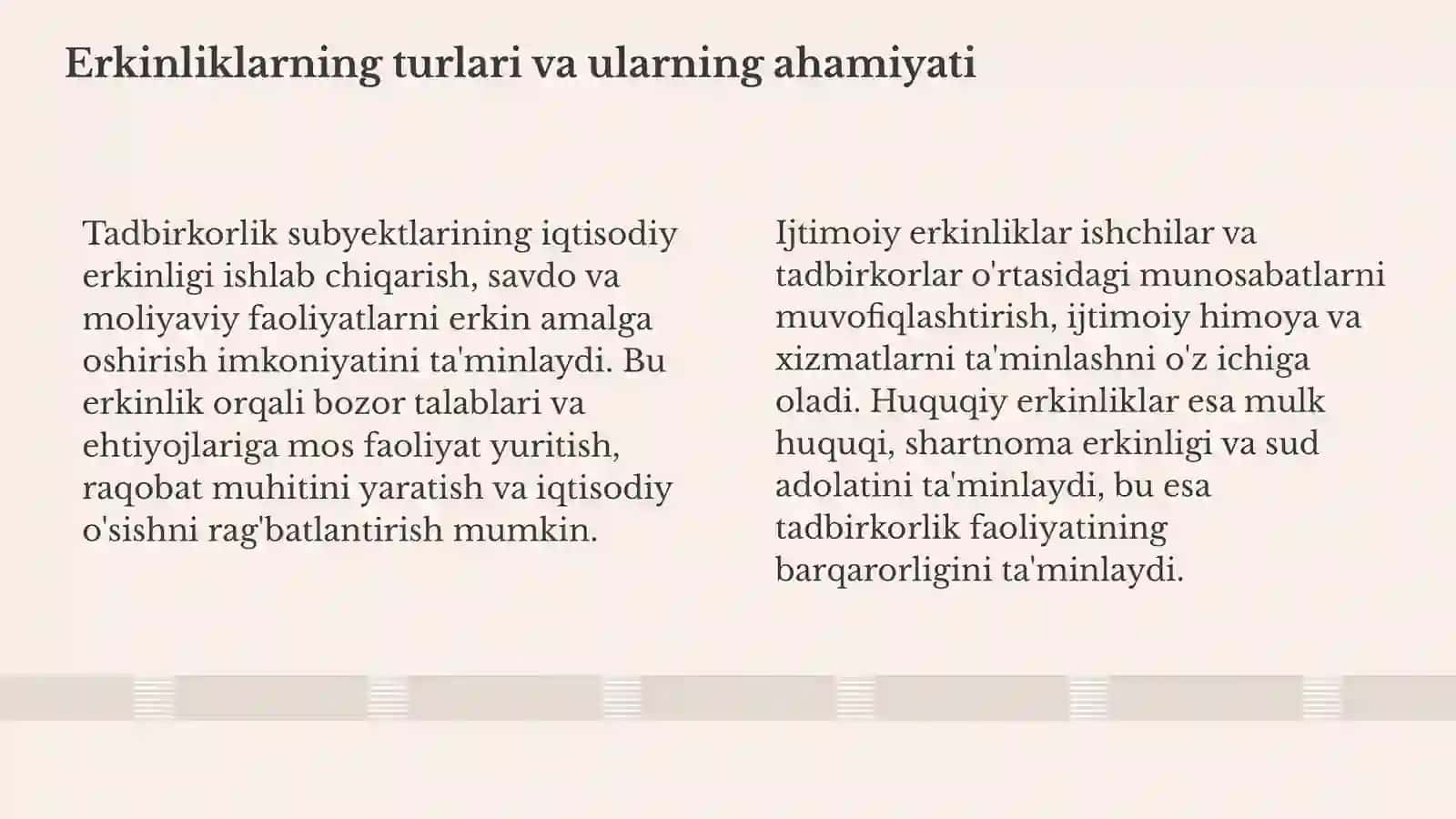 Tadbirkorlik subyektlarining qonunchilikda man etilmagan har qanday faoliyatni amalga oshirish erkinligi kafolatlari tushunchasi va turlarining o‘zaro o‘xshash hamda farqli jihatlari 4