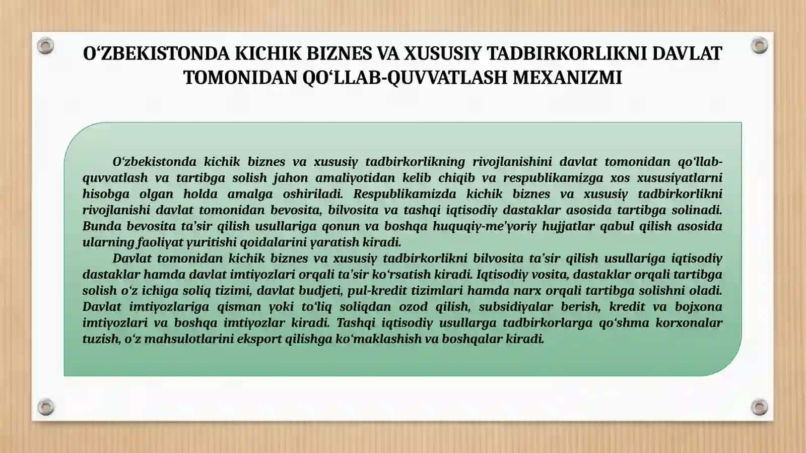 IQTISODIYOTNI ERKINLASHTIRISH VA TARKIBIY O‘ZGARISHLARNI AMALGA OSHIRISHDA KICHIK BIZNESNI RIVOJLANTIRISH ZARURATI. 4
