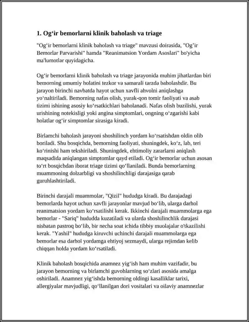 Og’ir Bemorlar Parvarishi. Reanimatsion Yordam Asoslari 4