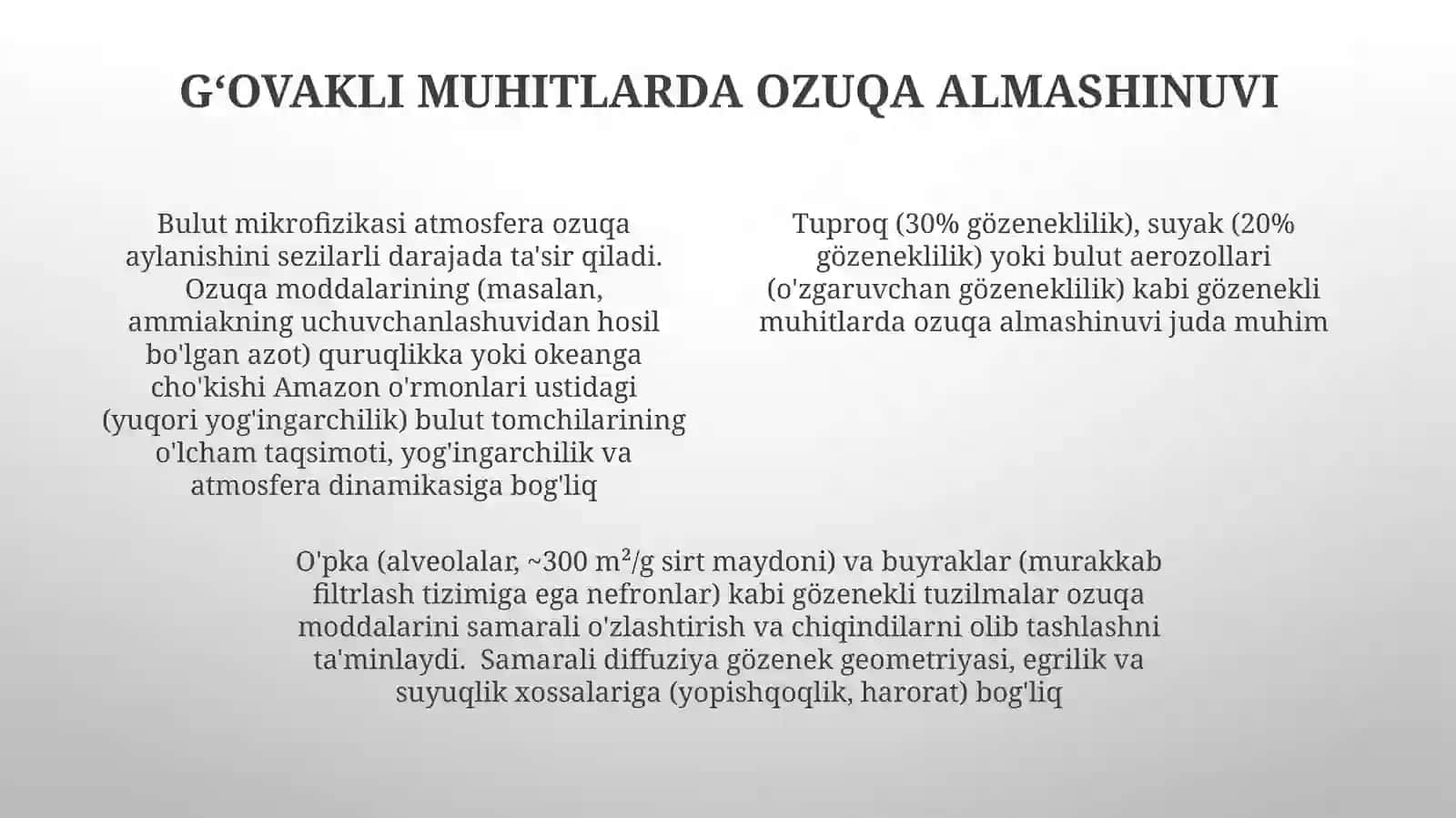 Bulutlar va gözenekli tuzilmalarning global ekosistemlardagi o'zaro ta'siri 4