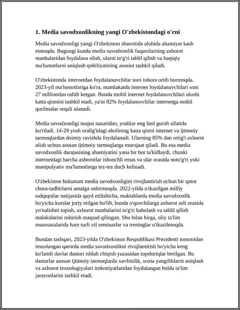 YANGI O‘ZBEKISTONDA MEDIA SAVODXONLIK VA AXBOROT MADANIYATI FANINING O‘TILISHINI AHAMIYATI 4