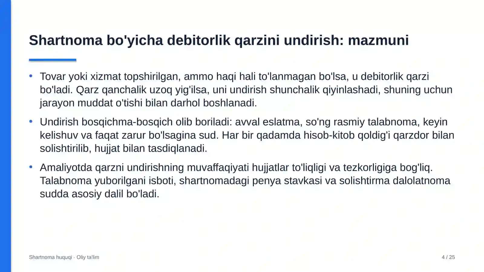 buxgalteriya xizmatlarida shartnoma bo'yicha debitorlik qarzini undirish 5020 4
