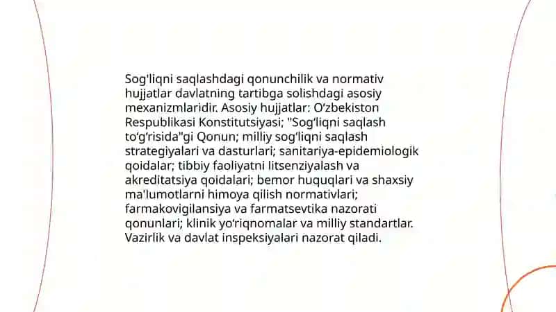 Davlatning roli sog'liqni saqlashni tartibga solishda 4