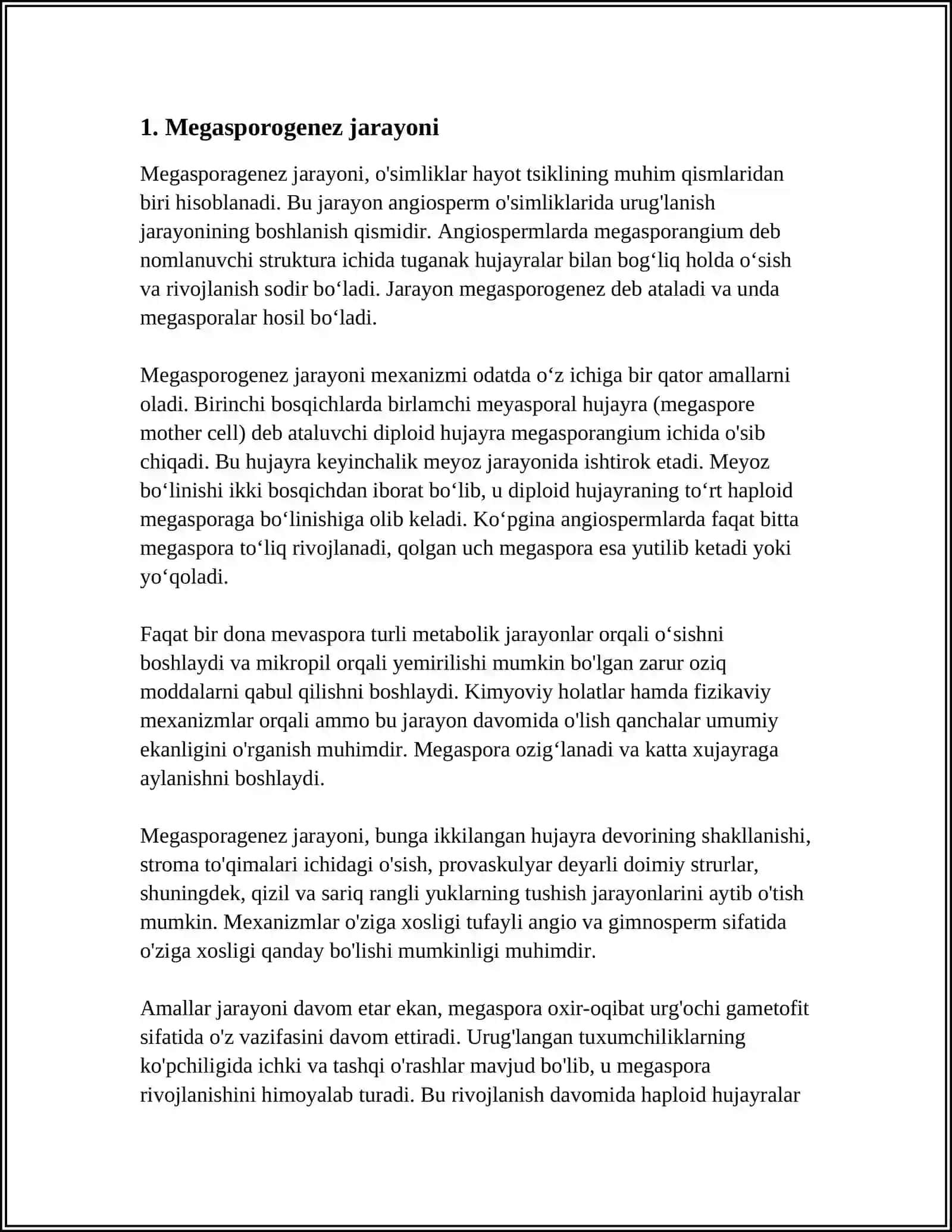 GULLI OʻSIMLIKLARDA MEGASPOROGENEZ VA MIKROSPOROGENEZ JARAYONINI OʻRGANISH 4