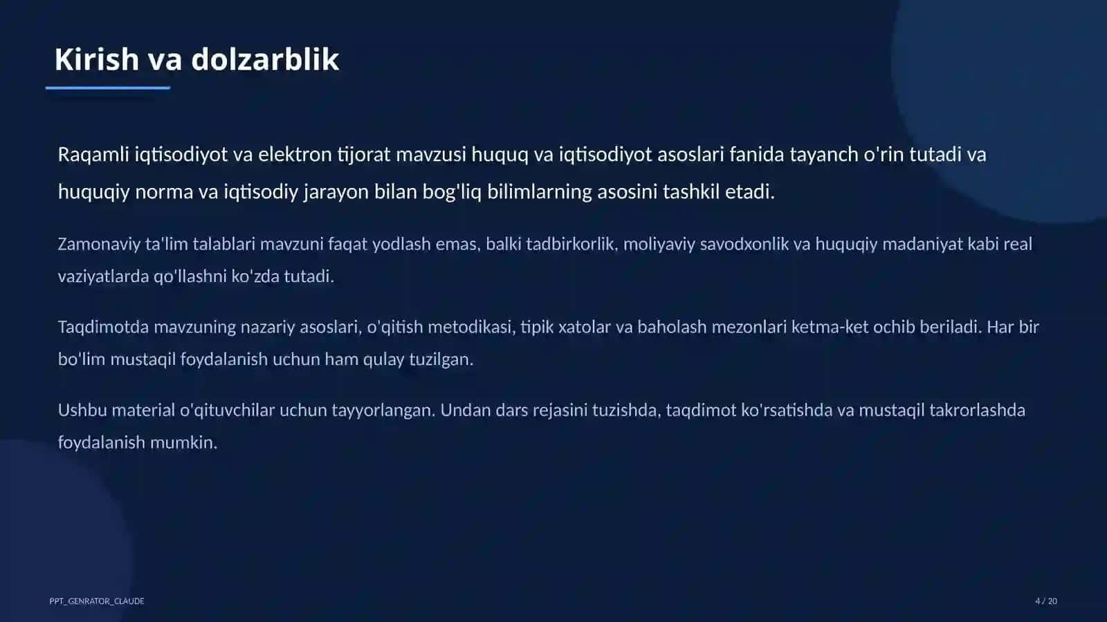 Huquq va iqtisodiyot asoslari (9–11) - o'qituvchilar uchun 4