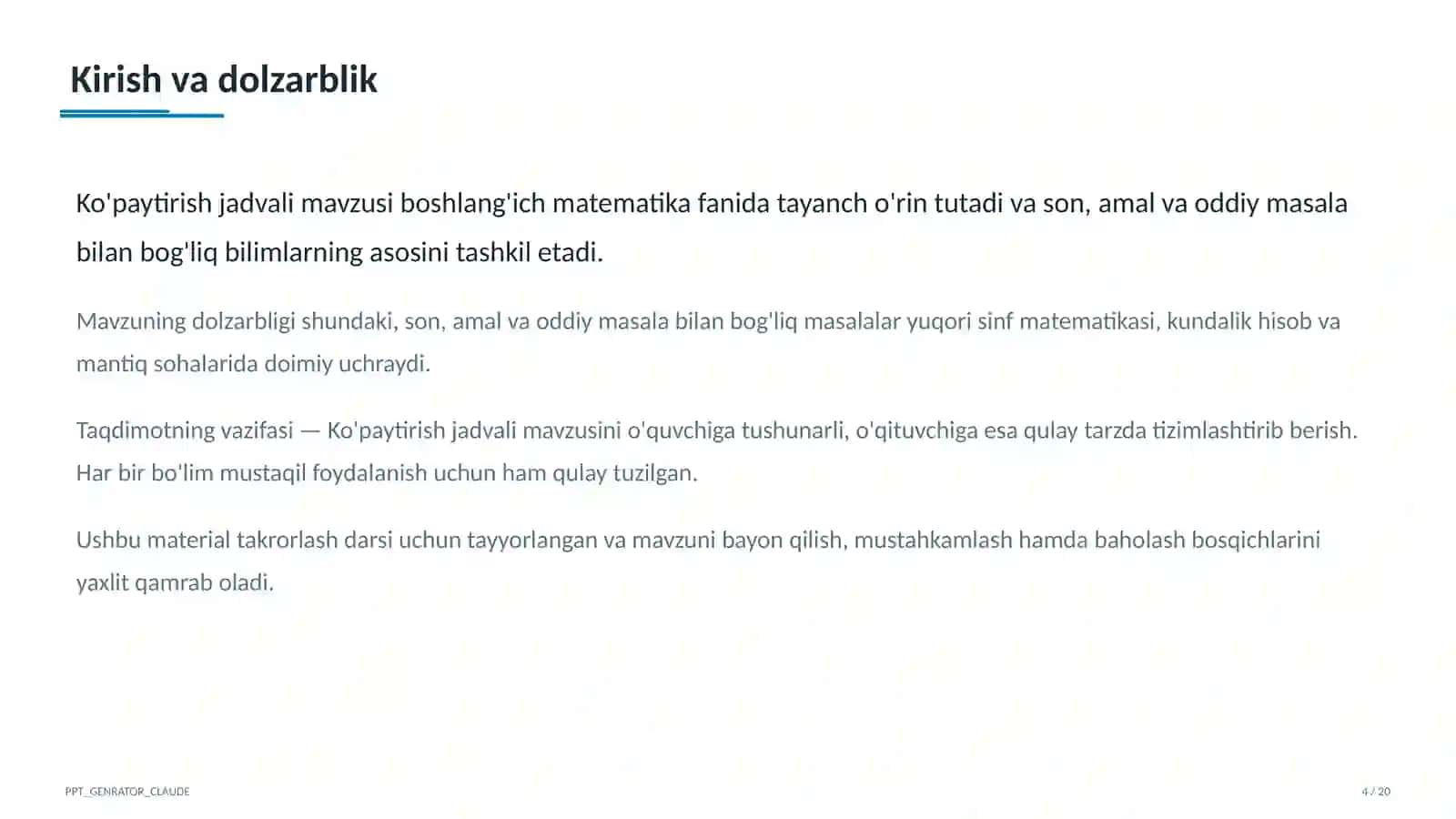Ko'paytirish jadvali (2-sinf) 4