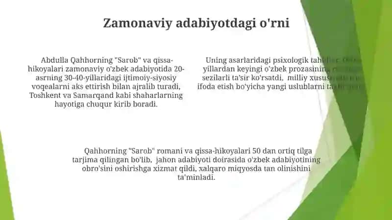 “Sarob” romani va Qahhorning 1930-yillardan boshlab Toshkent va Samarqandni tasvirlagan qissalarida shahar va qishloq hayoti 4