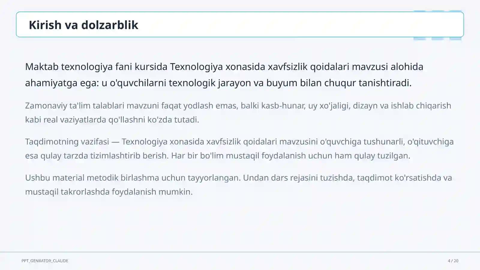Texnologiya xonasida xavfsizlik qoidalari (5-sinf) 4