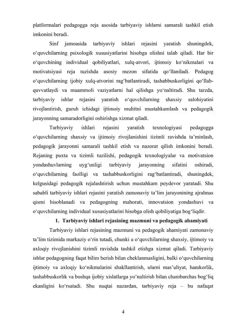 TARBIYAVIY ISHLARI REJASINI YARATISH TEXNOLOGIYASI 4