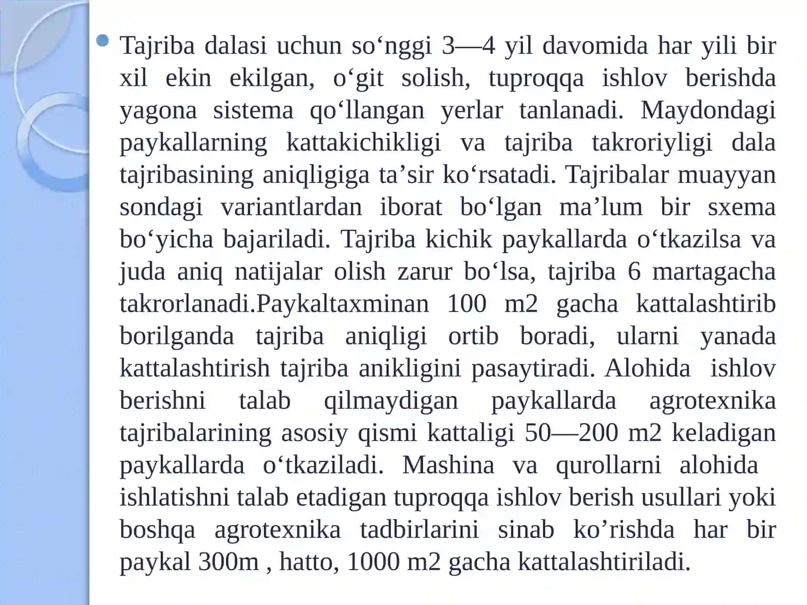 Tajriba maydonlari tuproqlarini tahlil qilish 4