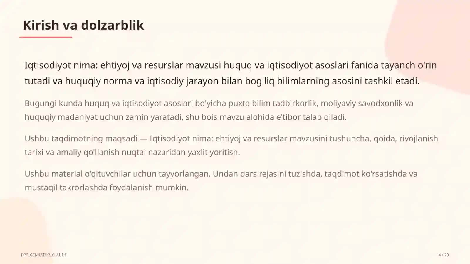 Iqtisodiyot nima: ehtiyoj va resurslar (9-sinf) 4