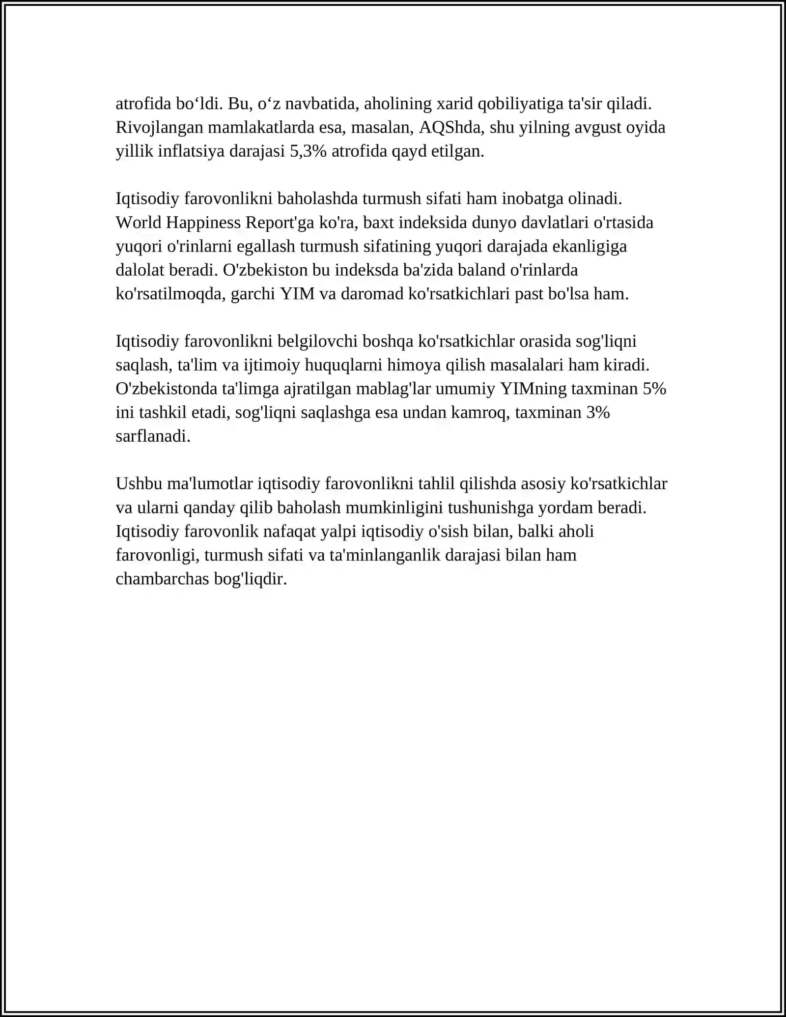 IQTISODIY FAROVONLIK VA UNING JAMIYATGA TAʼSIRI 4