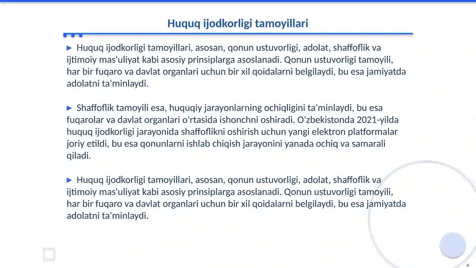 Huquq ijodkorligi tushunchasi va tamoyillari 4