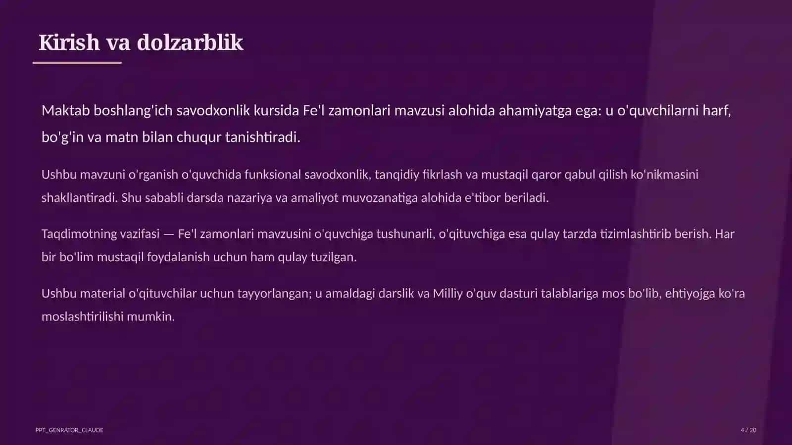 Fe'l zamonlari (4-sinf) 4