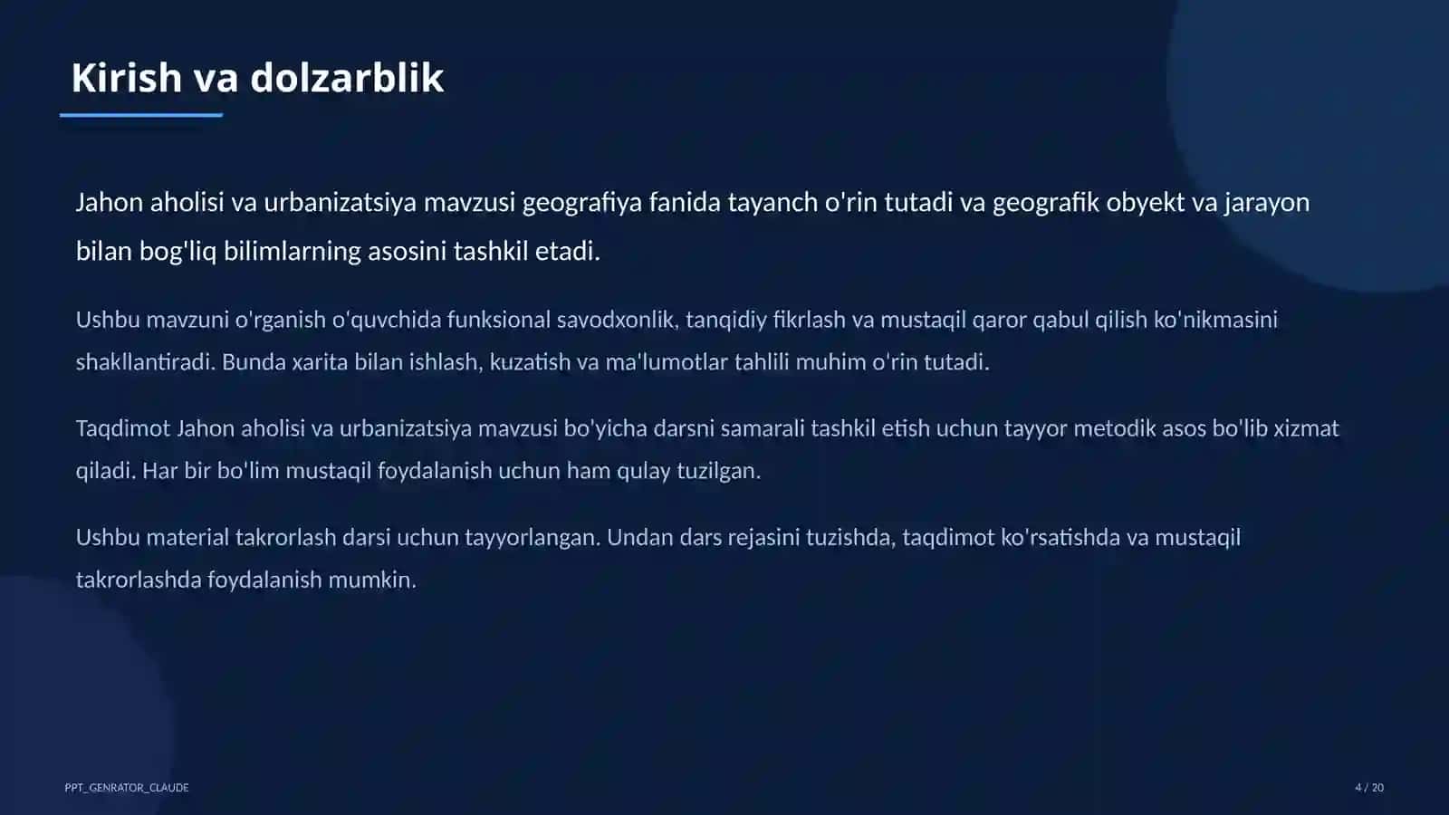 Jahon aholisi va urbanizatsiya (10-sinf) 4