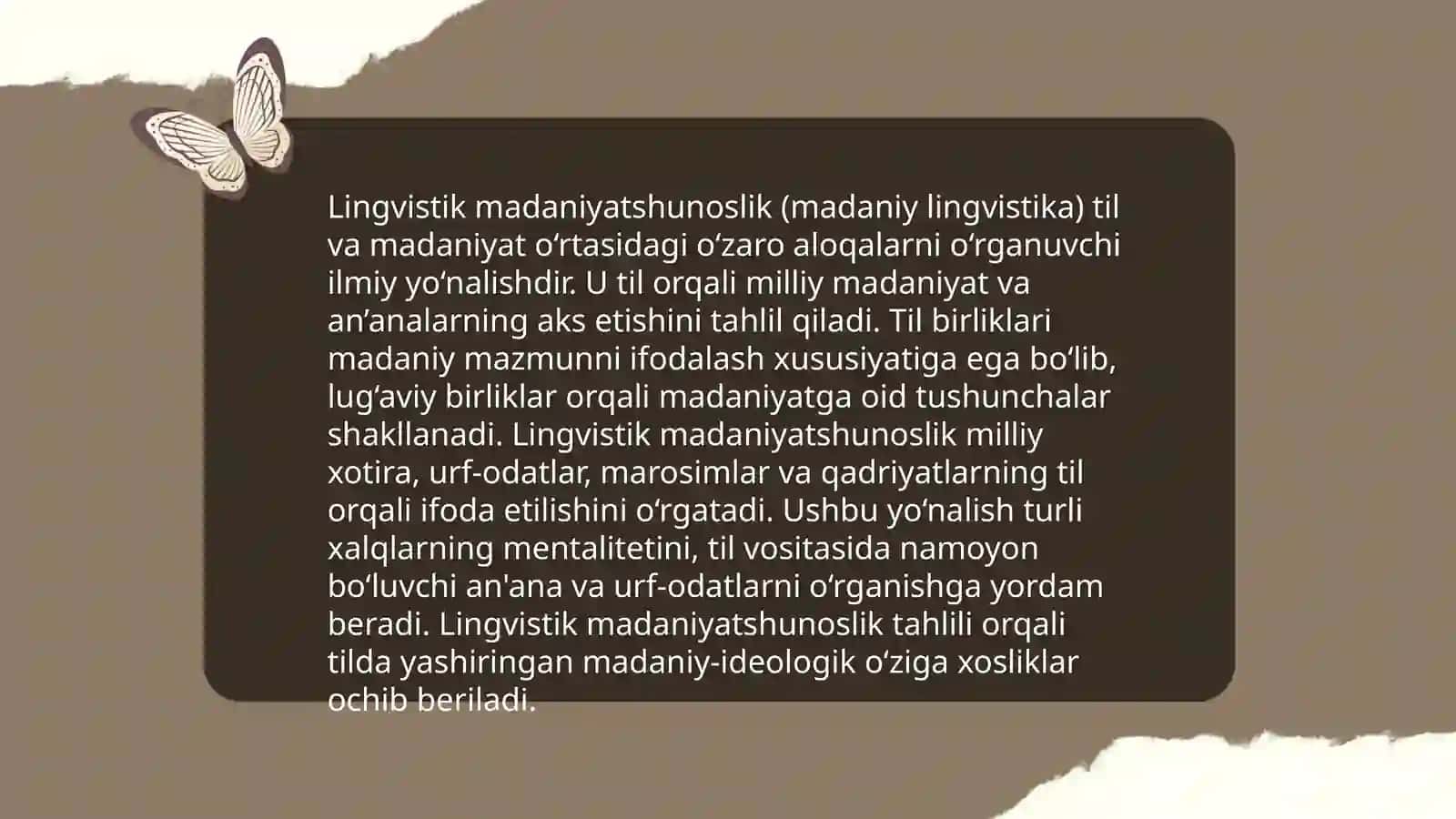 Til va madaniyat.Lingvo madaniyatshunoslikning oʻrni va ahamiyati 4