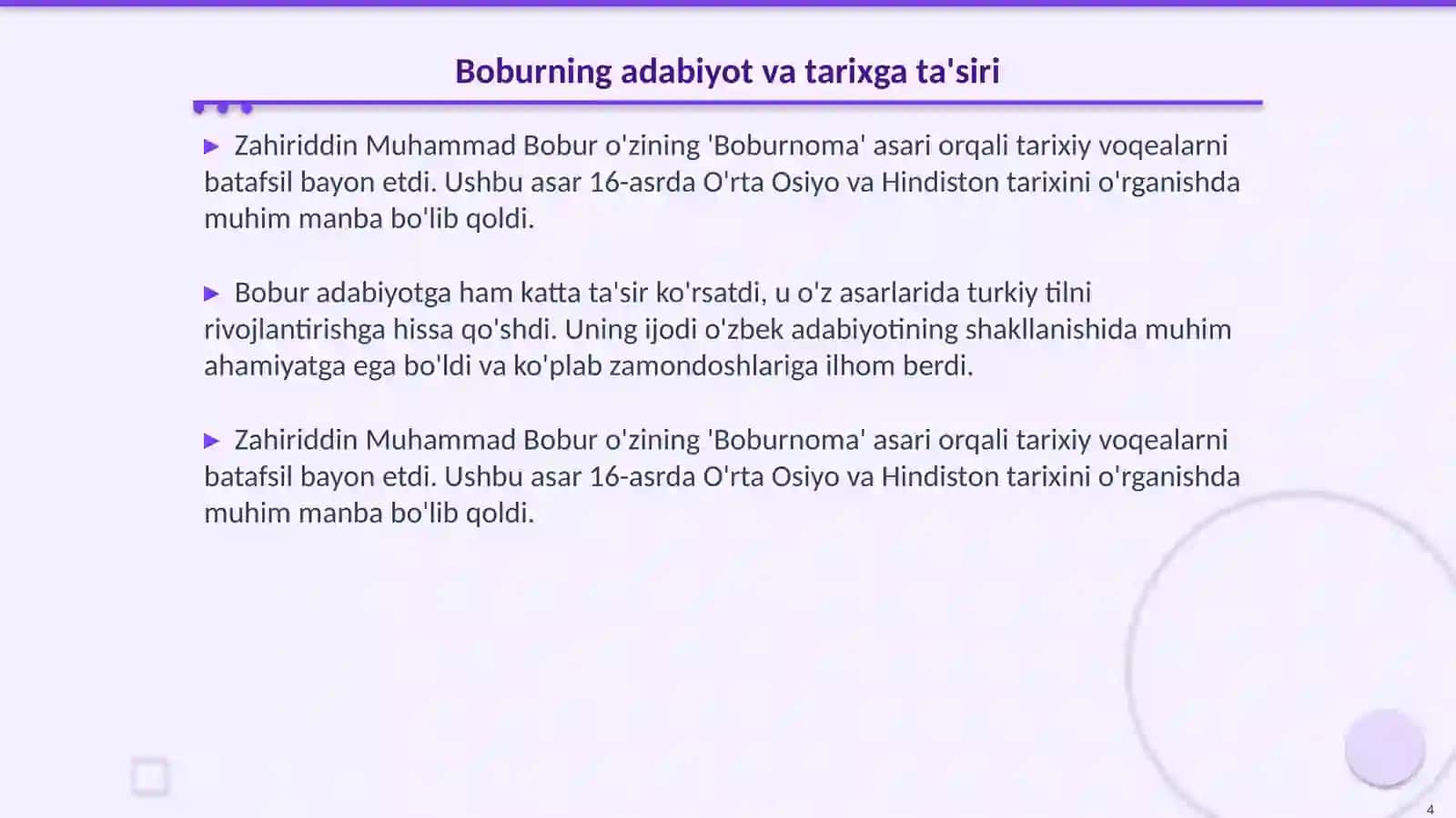 Mirzo Ulugʻbek va Zahiriddin Muhammad Boburning fan,madaniyat va maʼrifat taraqqiyotidagi oʻrni 4