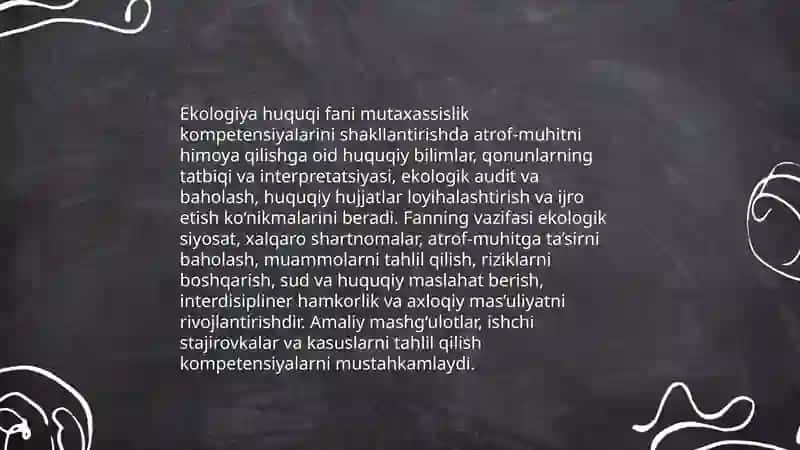 Ekologiya huquqi fanini bakalavriat yoʻnalishidagi mutaxassislarni tayyorlashdagi oʻrni va ahamiyati 4