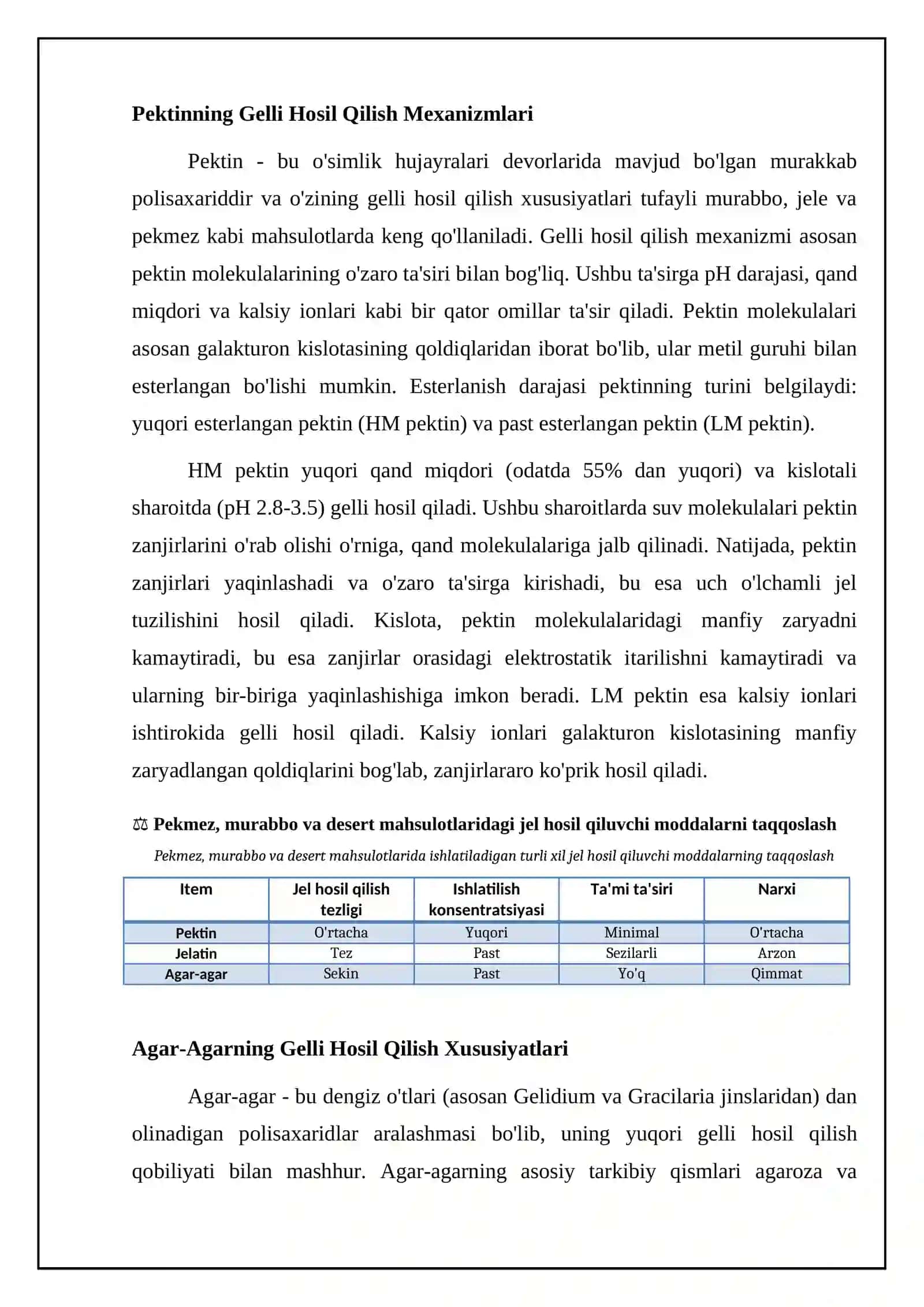 Pekmez, murabbo va desert mahsulotlarida jel hosil qiluvchilar 4