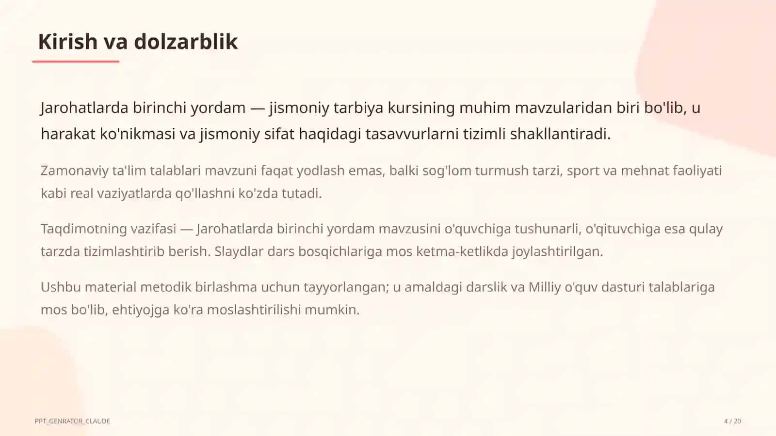 Jarohatlarda birinchi yordam (9-sinf) 4