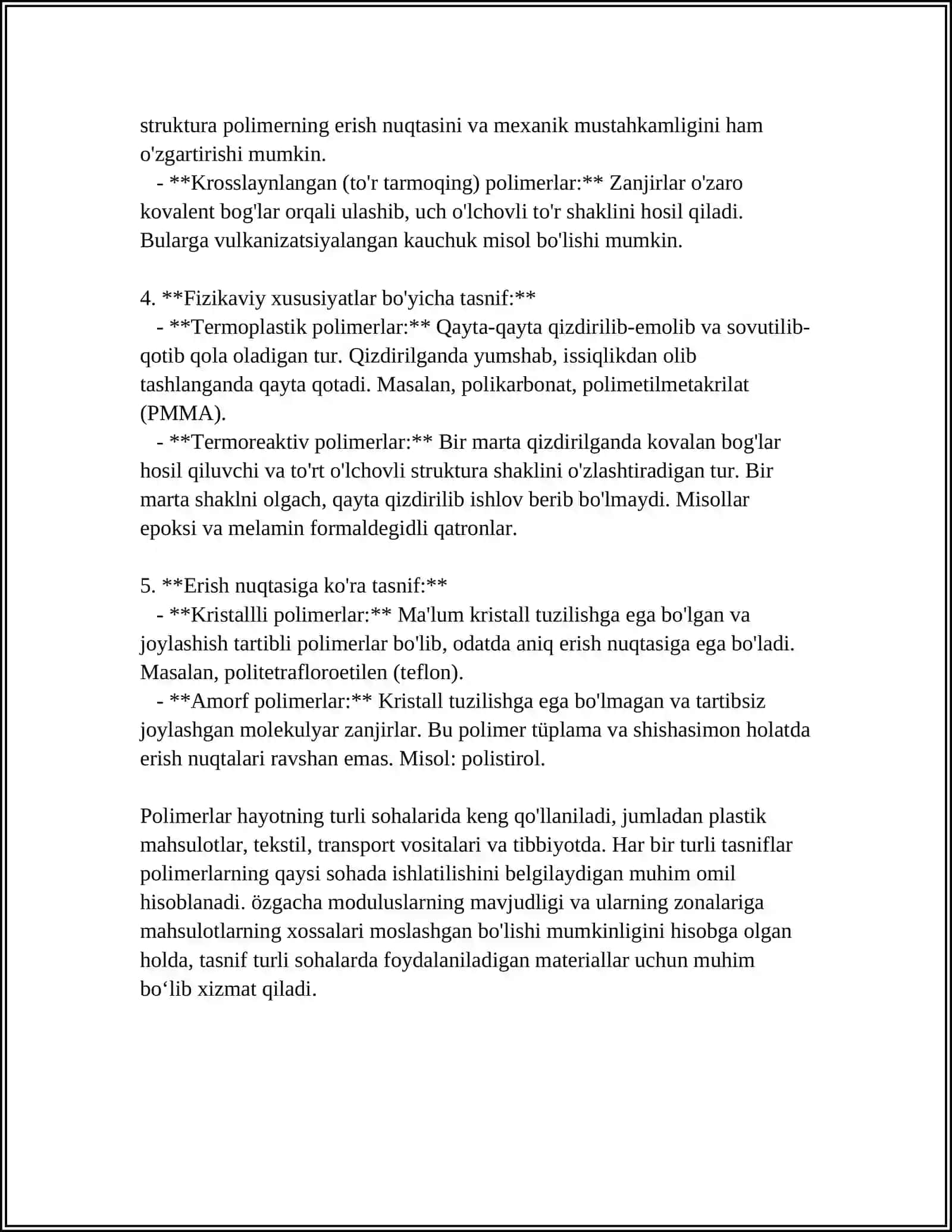 Yol qurilishida qollaniladigon polimerlar va ularning kimyoviy xossalari 4