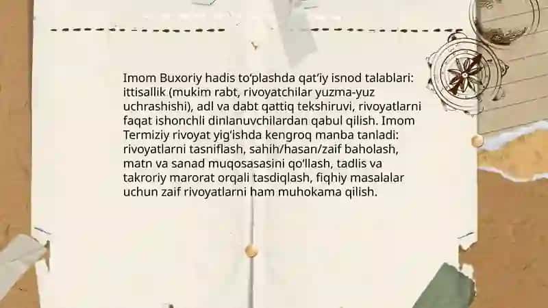 Imom Buxoriy va Imom Termiziyning hadis ilmiga qo'shgan hissalarini qiyosiy tahlili 4