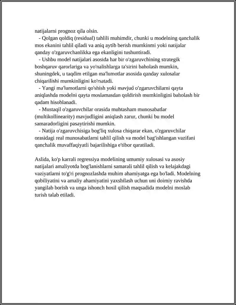 KOP KARRALI REGRESSIYA UCHUN XULOSA 4