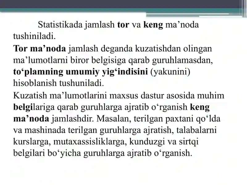 STATISTIK JAMLASH VAGURUHLASH 4