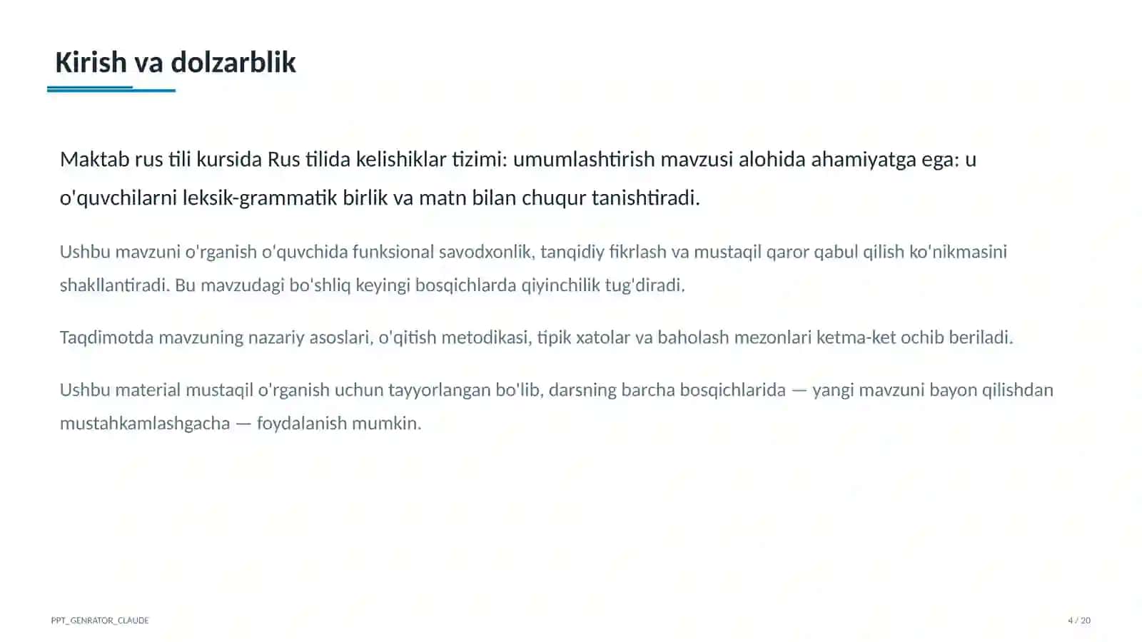 Rus tilida kelishiklar tizimi: umumlashtirish (6-sinf) 4