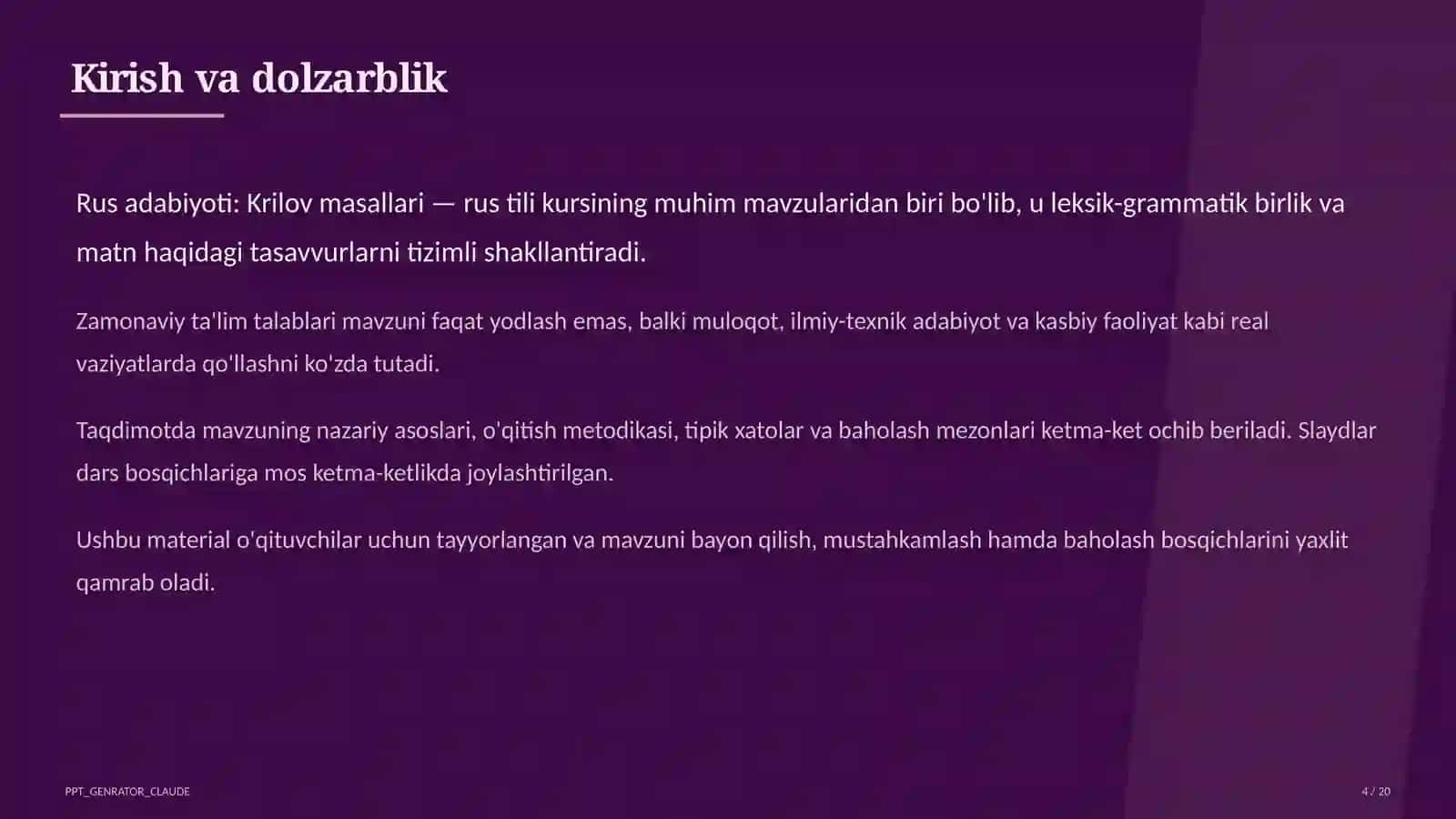 Rus adabiyoti: Krilov masallari (6-sinf) 4