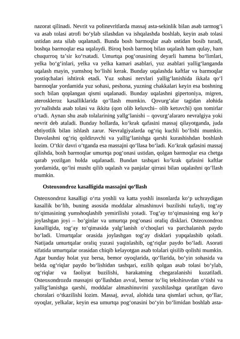 Tananing ayrim qismlari uchun uqalash muolajalarini o’tkazish 4