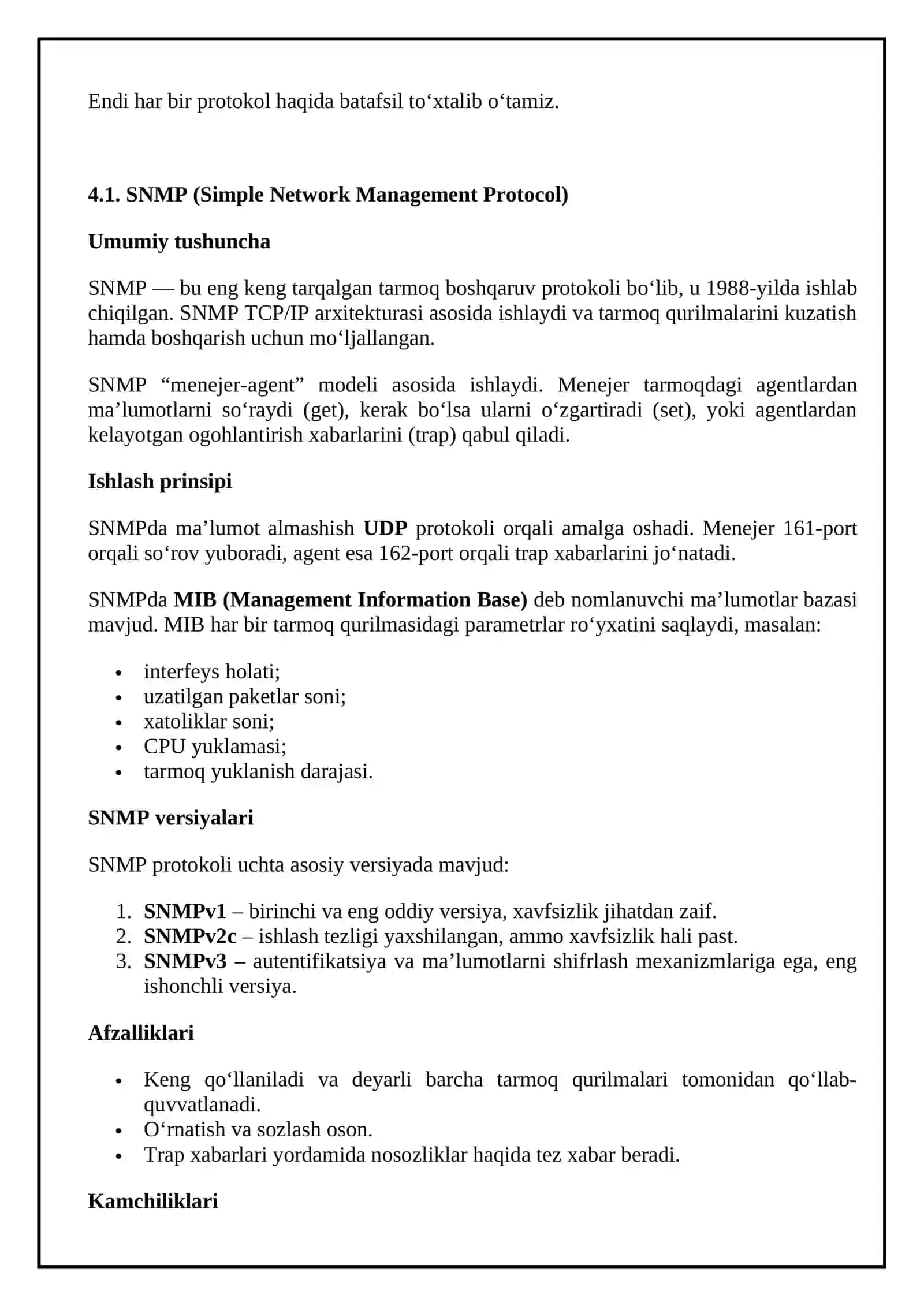 Aloqa tarmoqlarini boshqarish uchun foydalaniladigan asosiy protokollar. 4