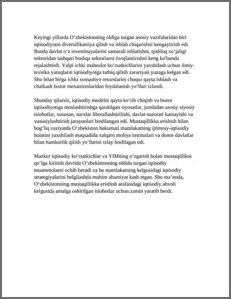 MUSTAQILLIKKA ERISHISH ARAFASIDA O'ZBEKISTONDA IJTIMOIY-IQTISODIY AHVOL 4
