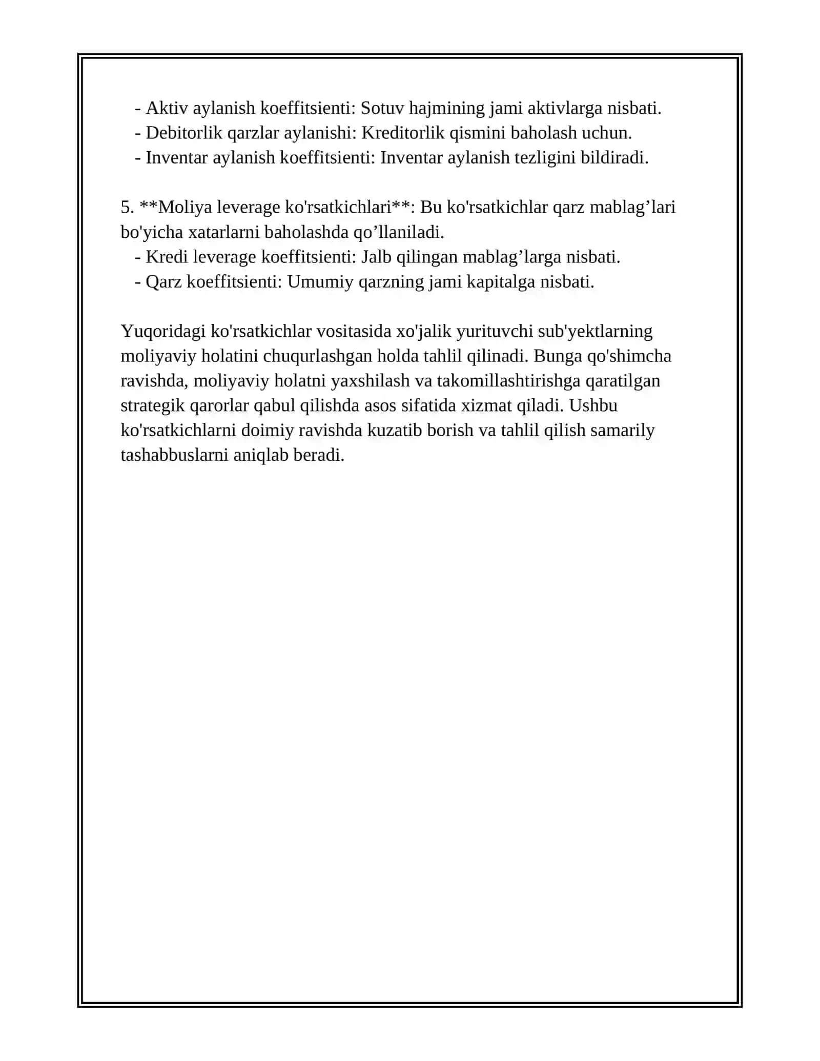 XOʻJALIK YURITUVCHI SUBʼEKTLARNING MOLIYAVIY HOLATINING TAHLILI 4