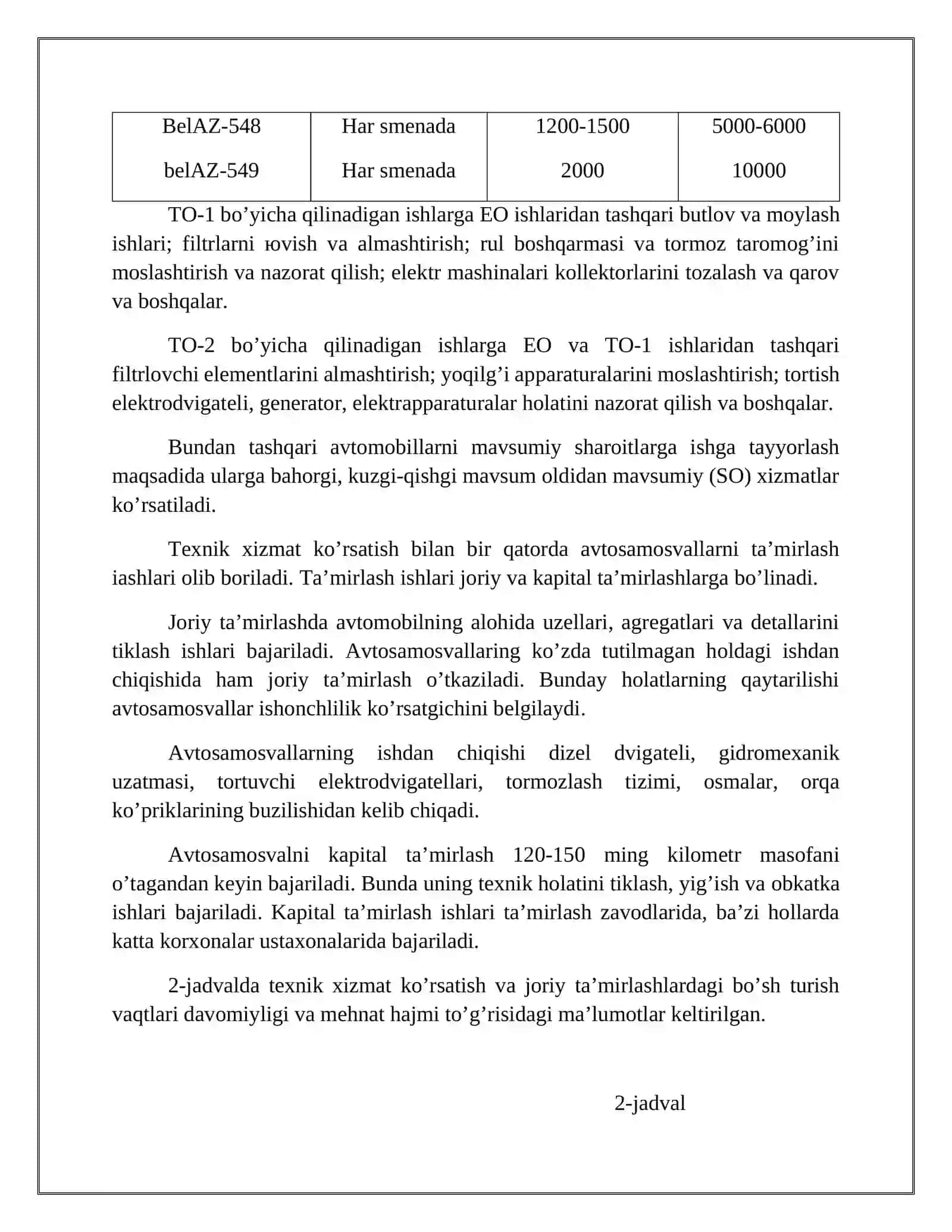 Karyer avtоmоbil transpоrtini ishlatish, ta’mirlash va ularga tехnik хizmat ko’rsatish 4