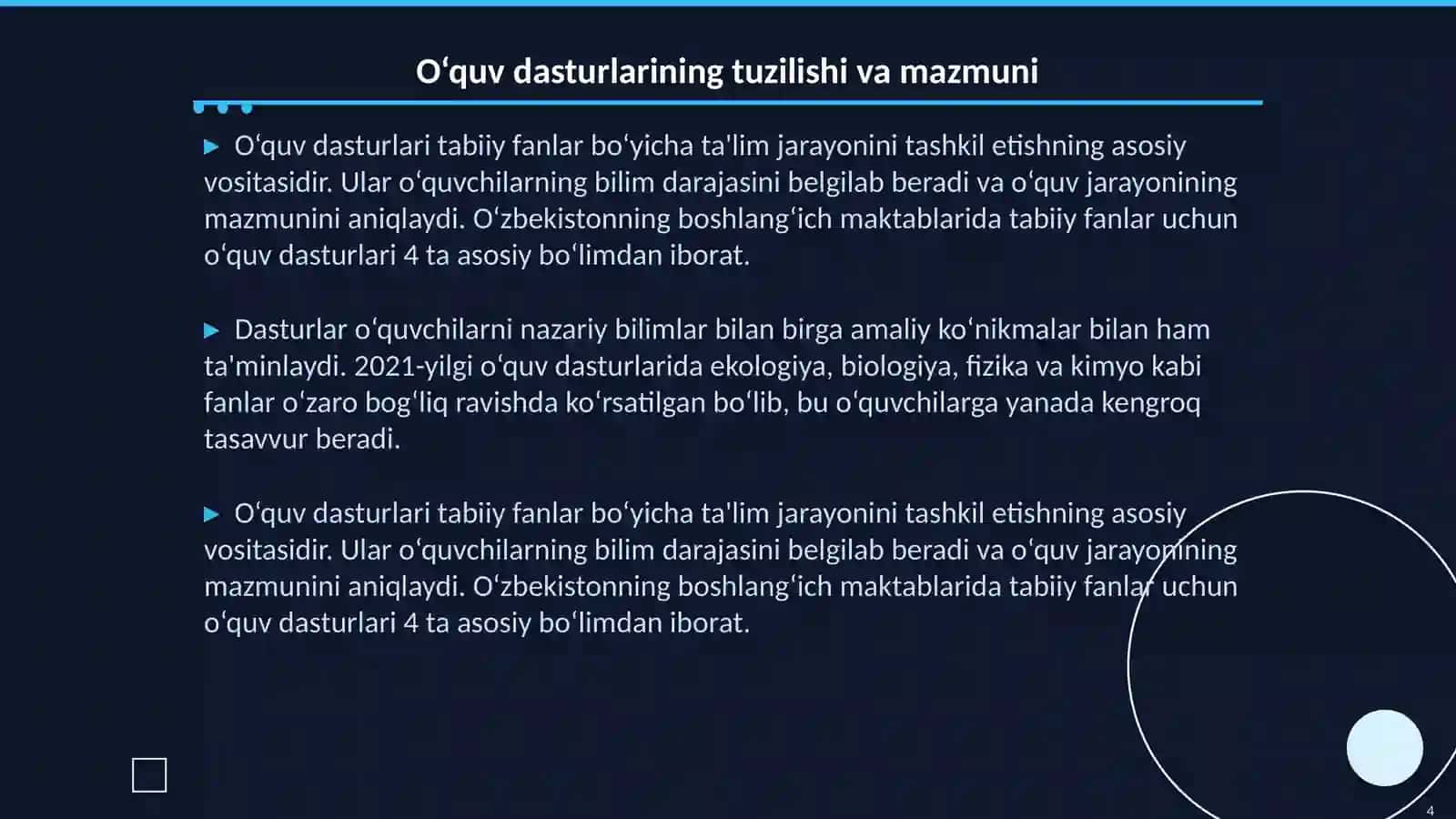 Boshlang‘ich maktablarda tabiiy fanlarning mazmuni, o‘quv dasturining tahlili 4