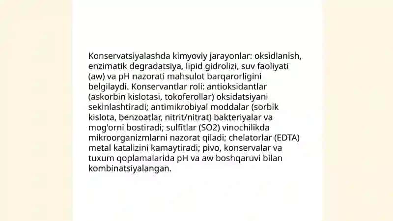 Oziq ovqat kimyosi faning oziq ovqat sanoatida tutgan o'rni 4